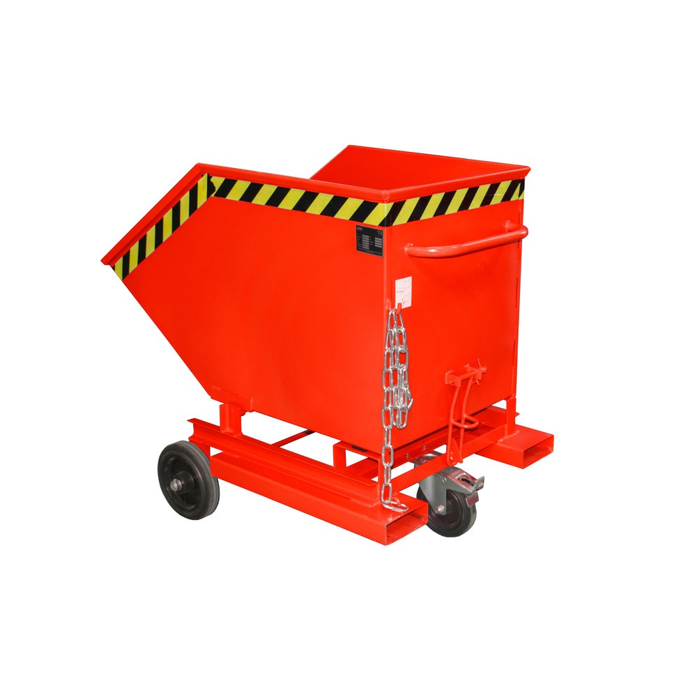 Produktabbildung: Bauer® Kastenwagen kippbar, mit Fahrwerk + Gabeltaschen, Volumen 0,4 m³, RAL 3000 feuerrot