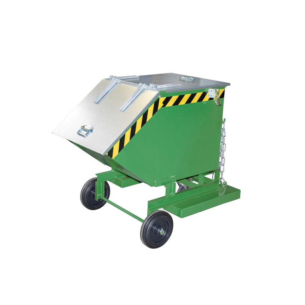 Produktabbildung: Bauer® Kastenwagen kippbar, mit Fahrwerk + Gabeltaschen, Volumen 0,25 m³, RAL 6011 resedagrün