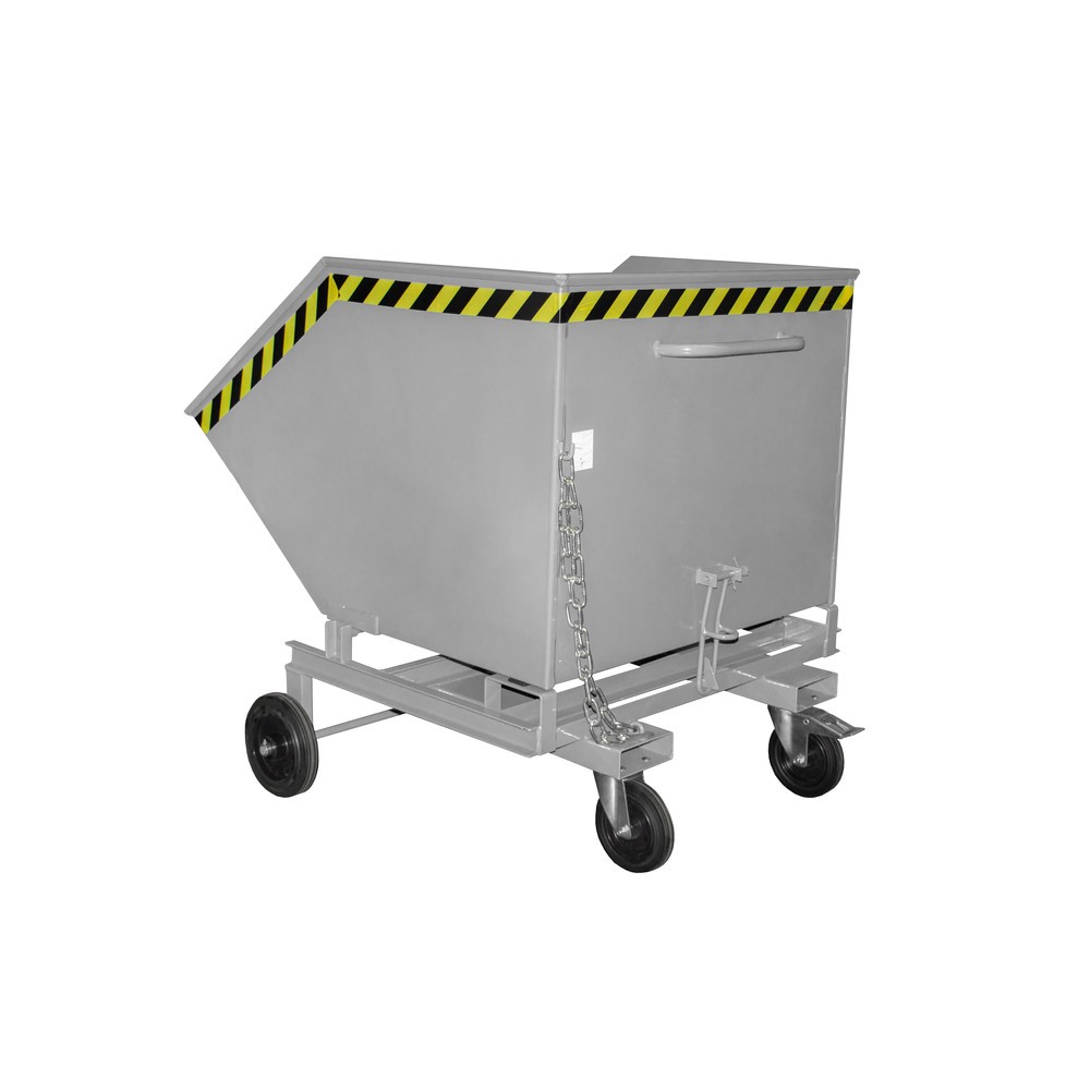 Produktabbildung: Bauer® Kastenwagen kippbar, mit Fahrwerk + Gabeltaschen, Volumen 1 m³, RAL 7005 mausgrau