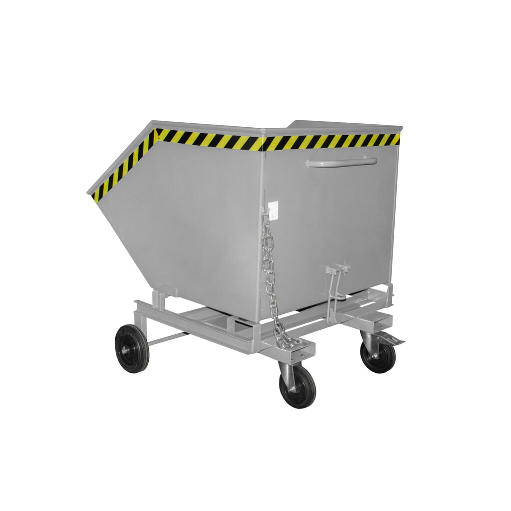 Produktabbildung: Bauer® Kastenwagen kippbar, mit Fahrwerk + Gabeltaschen, Volumen 1 m³, RAL 7005 mausgrau