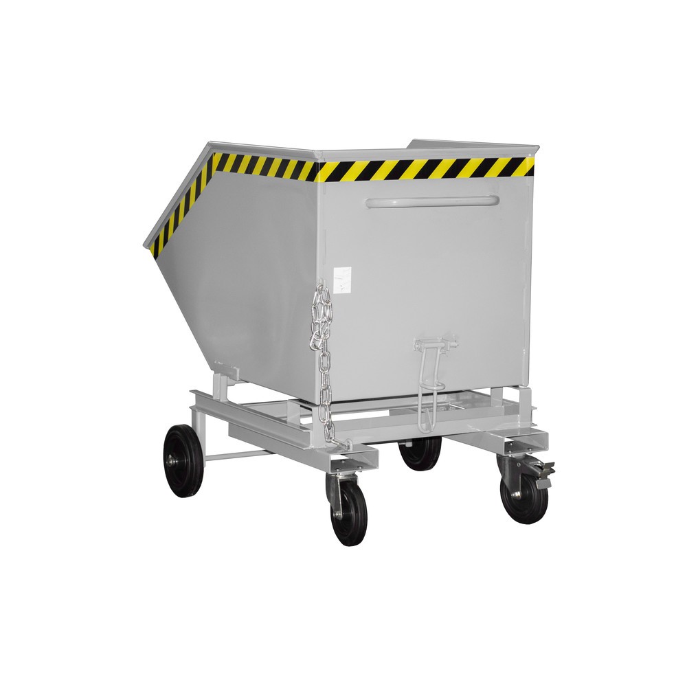 Produktabbildung: Bauer® Kastenwagen kippbar, mit Fahrwerk + Gabeltaschen, Volumen 0,6 m³, RAL 7005 mausgrau
