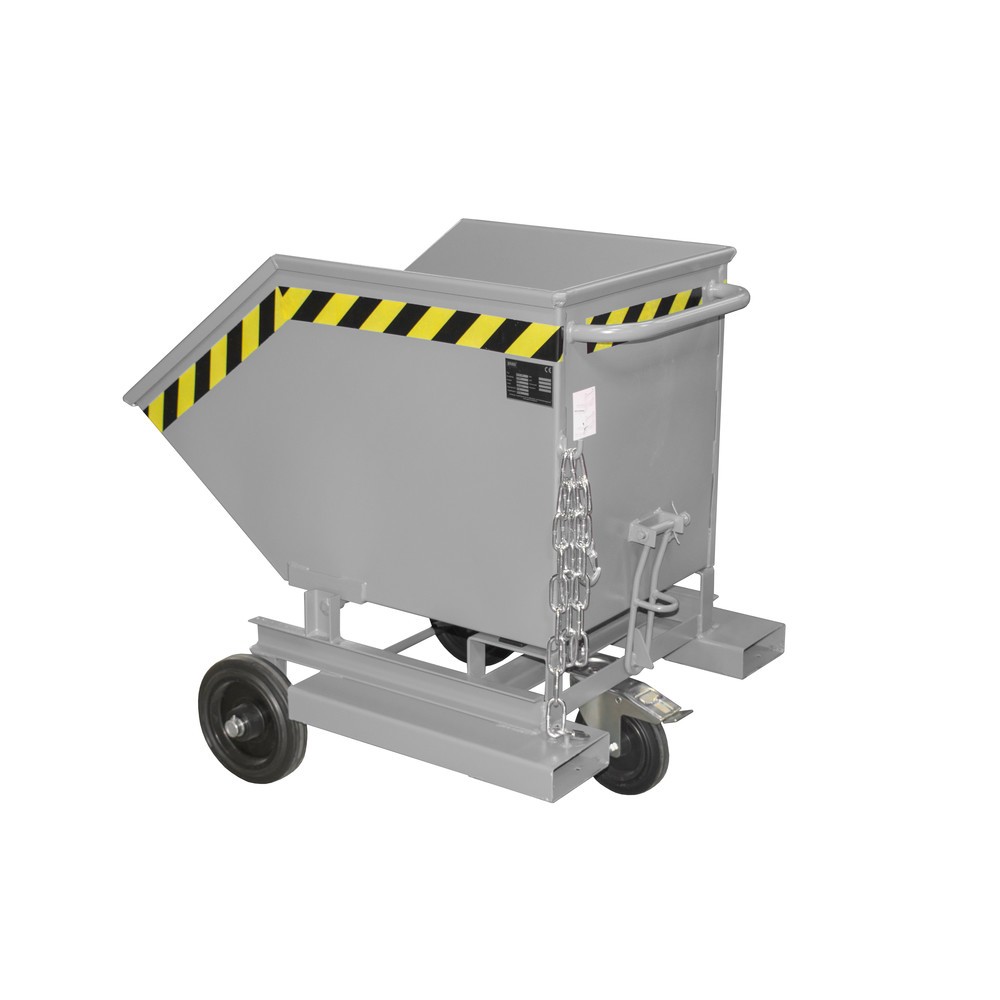 Produktabbildung: Bauer® Kastenwagen kippbar, mit Fahrwerk + Gabeltaschen, Volumen 0,25 m³, RAL 7005 mausgrau