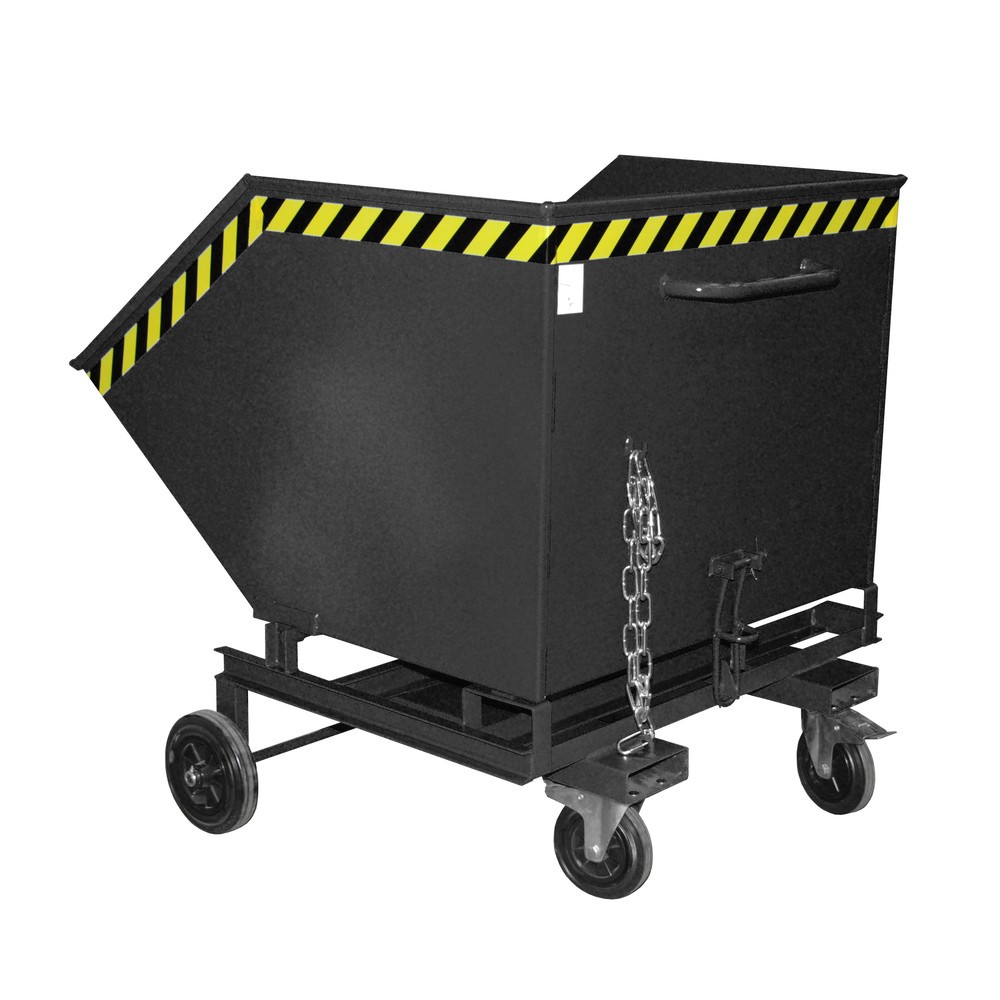 Produktabbildung: Bauer® Kastenwagen kippbar, mit Fahrwerk + Gabeltaschen, Volumen 1 m³, RAL 7021 schwarzgrau