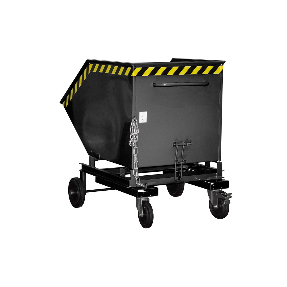 Produktabbildung: Bauer® Kastenwagen kippbar, mit Fahrwerk + Gabeltaschen, Volumen 0,6 m³, RAL 7021 schwarzgrau