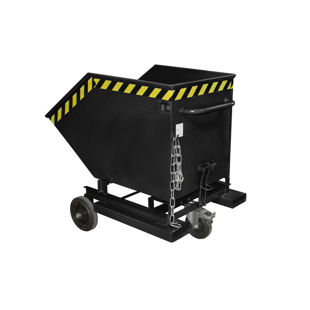 Produktabbildung: Bauer® Kastenwagen kippbar, mit Fahrwerk + Gabeltaschen, Volumen 0,4 m³, RAL 7021 schwarzgrau