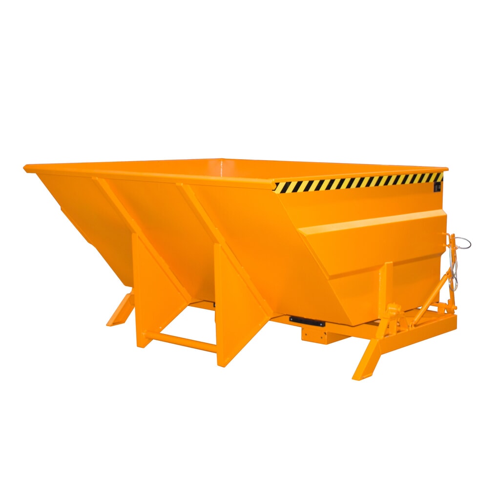 Bauer® Kippbehälter, großvolumige Bauform, lackiert, Volumen 3 m³, RAL 2000 gelborange Produktabbildung Nr. 1: Bauer® Kippbehälter, großvolumige Bauform, lackiert, Volumen 3 m³, RAL 2000 gelborange