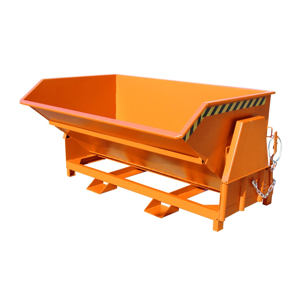 Bauer® Kippbehälter mit Abrollmechanik Premium, breite Bauform, lackiert, ohne Deckel, Volumen 2 m³, RAL 2000 gelborange Produktabbildung: Bauer® Kippbehälter mit Abrollmechanik Premium, breite Bauform, lackiert, ohne Deckel, Volumen 2 m³, RAL 2000 gelborange