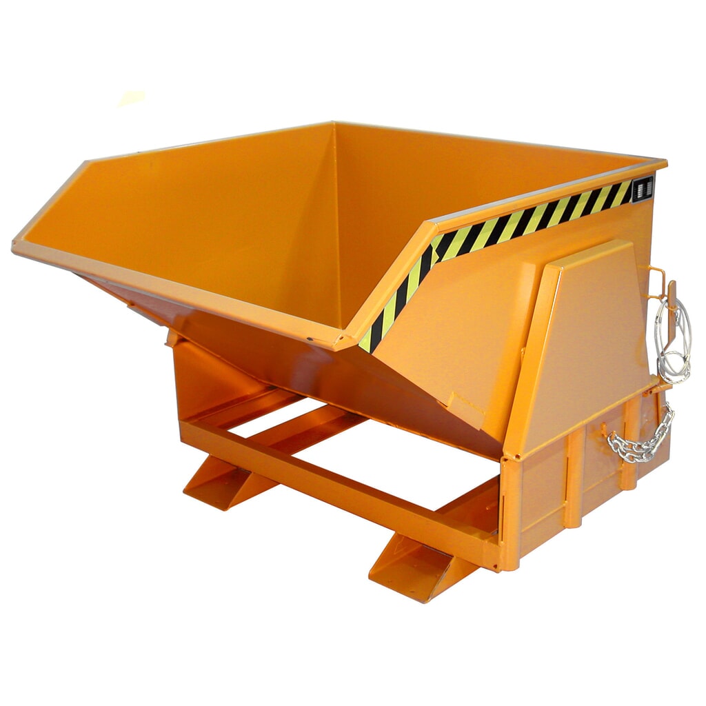 Produktabbildung: Bauer® Kippbehälter mit Abrollmechanik Premium, breite Bauform, lackiert, ohne Deckel, Volumen 1 m³, RAL 2000 gelborange