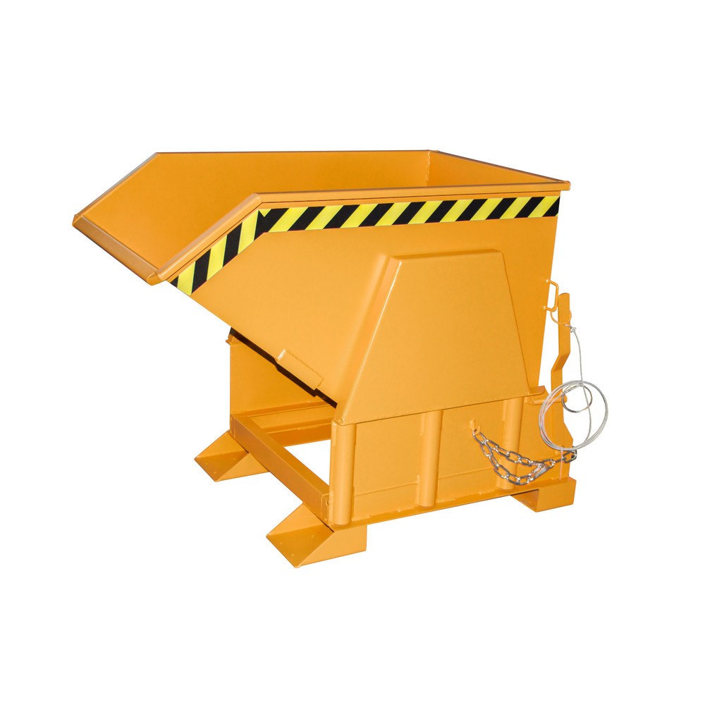 Produktabbildung: Bauer® Kippbehälter mit Abrollmechanik Premium, breite Bauform, lackiert, ohne Deckel, Volumen 0,5 m³, RAL 2000 gelborange