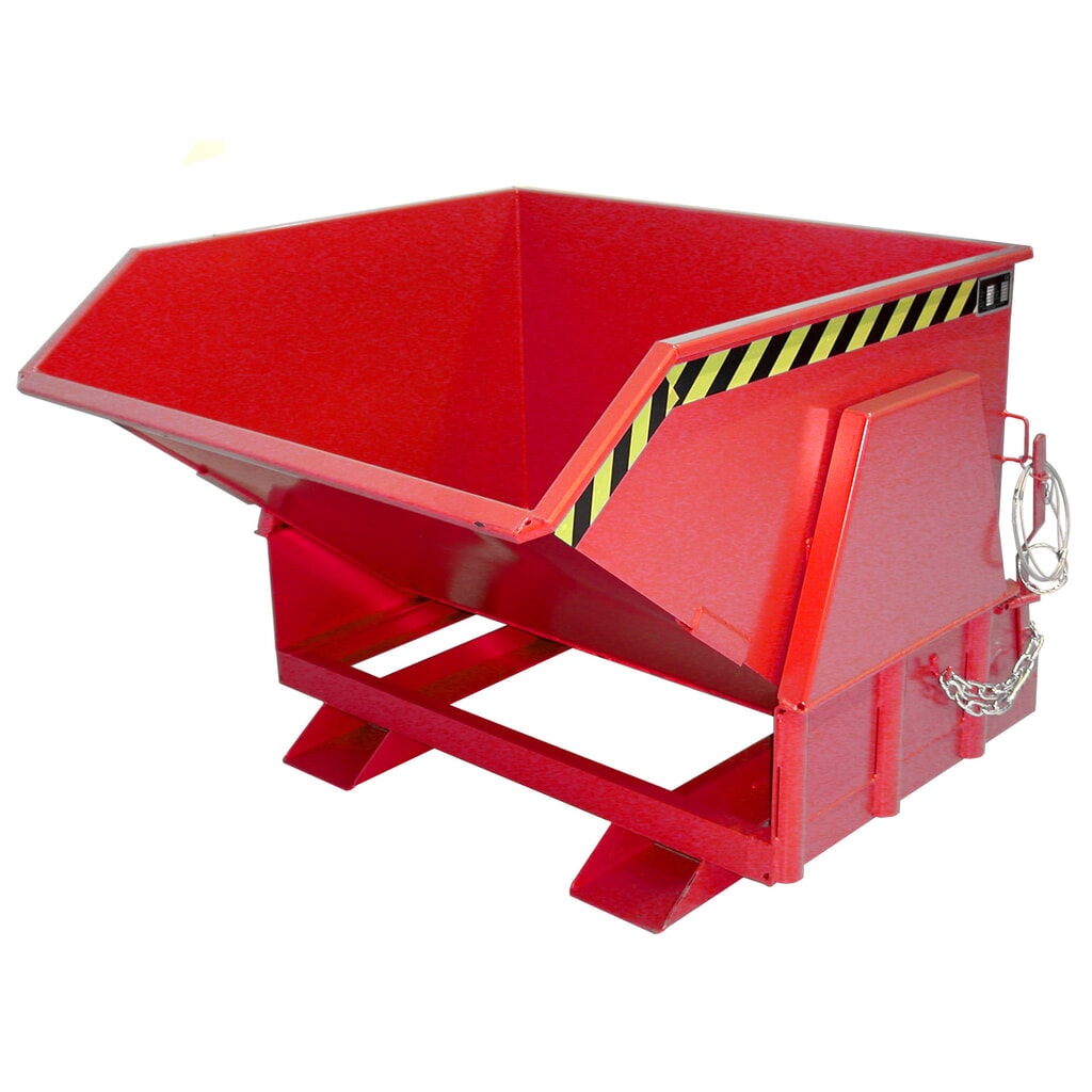 Bauer® Kippbehälter mit Abrollmechanik Premium, breite Bauform, lackiert, ohne Deckel, Volumen 1 m³, RAL 3000 feuerrot Produktabbildung: Bauer® Kippbehälter mit Abrollmechanik Premium, breite Bauform, lackiert, ohne Deckel, Volumen 1 m³, RAL 3000 feuerrot