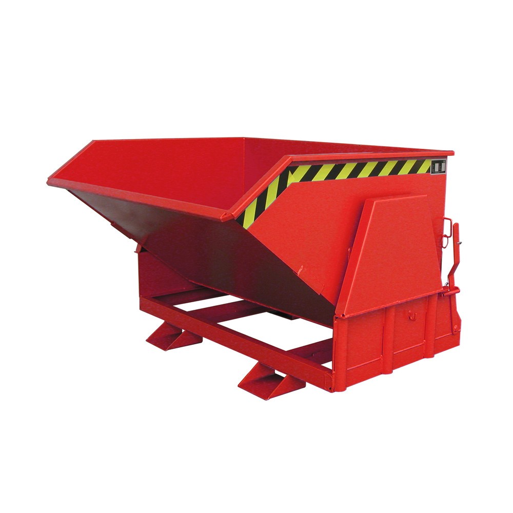 Produktabbildung: Bauer® Kippbehälter mit Abrollmechanik Premium, breite Bauform, lackiert, ohne Deckel, Volumen 0,8 m³, RAL 3000 feuerrot