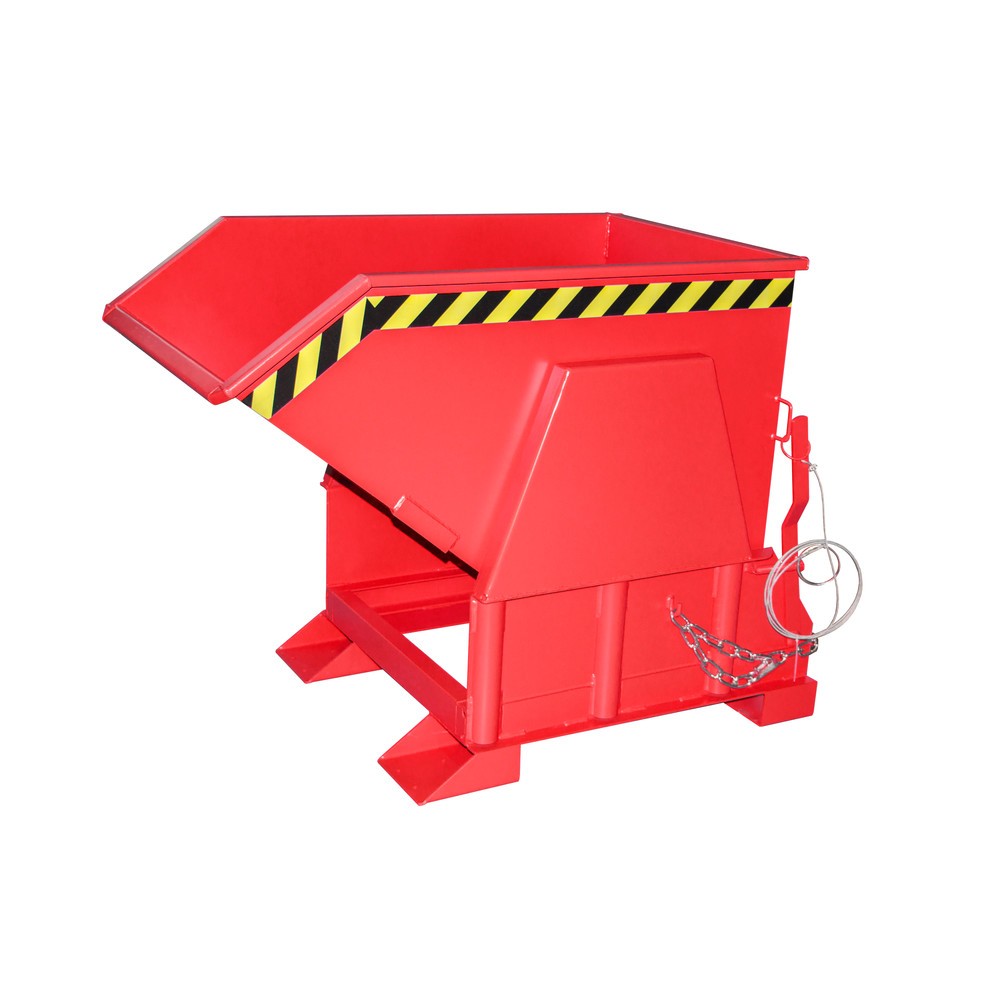 Produktabbildung: Bauer® Kippbehälter mit Abrollmechanik Premium, breite Bauform, lackiert, ohne Deckel, Volumen 0,5 m³, RAL 3000 feuerrot