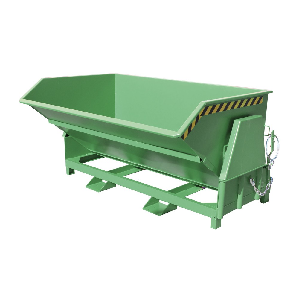 Produktabbildung: Bauer® Kippbehälter mit Abrollmechanik Premium, breite Bauform, lackiert, ohne Deckel, Volumen 2 m³, RAL 6011 resedagrün