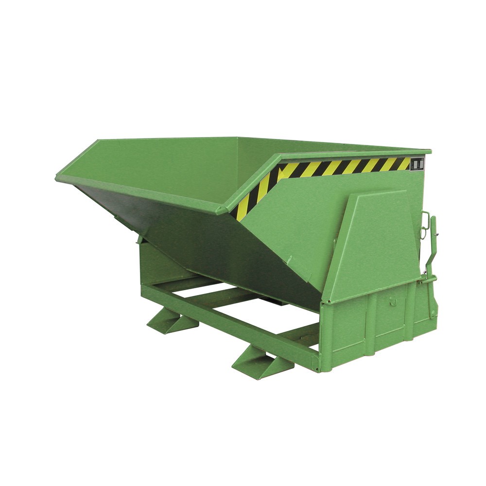 Produktabbildung: Bauer® Kippbehälter mit Abrollmechanik Premium, breite Bauform, lackiert, ohne Deckel, Volumen 0,8 m³, RAL 6011 resedagrün