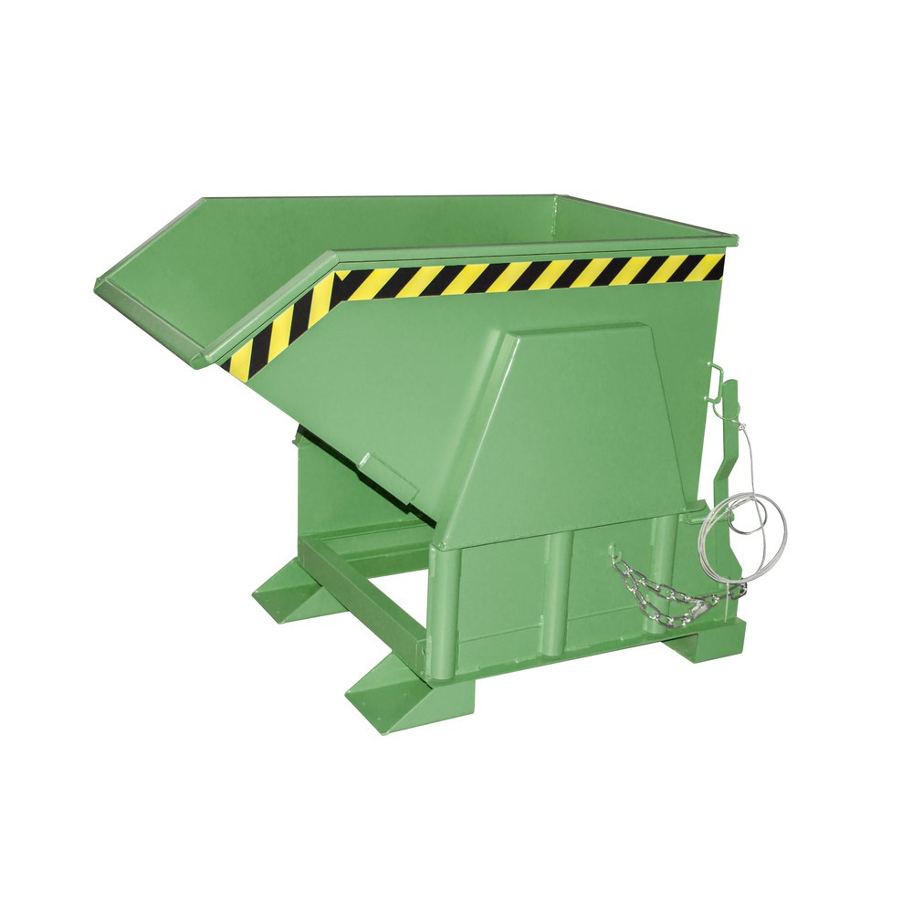 Produktabbildung: Bauer® Kippbehälter mit Abrollmechanik Premium, breite Bauform, lackiert, ohne Deckel, Volumen 0,5 m³, RAL 6011 resedagrün