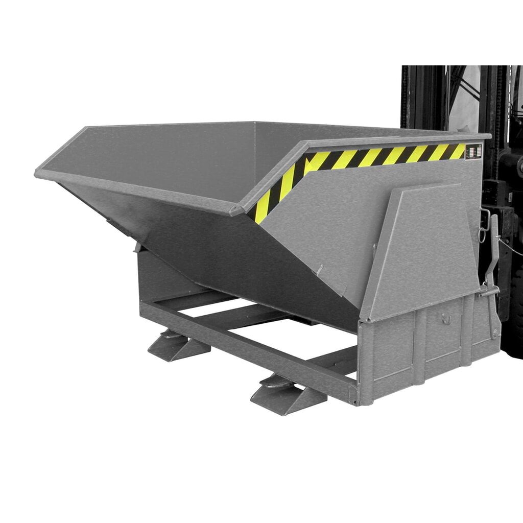 Produktabbildung: Bauer® Kippbehälter mit Abrollmechanik Premium, breite Bauform, lackiert, ohne Deckel, Volumen 1,2 m³, RAL 7005 mausgrau