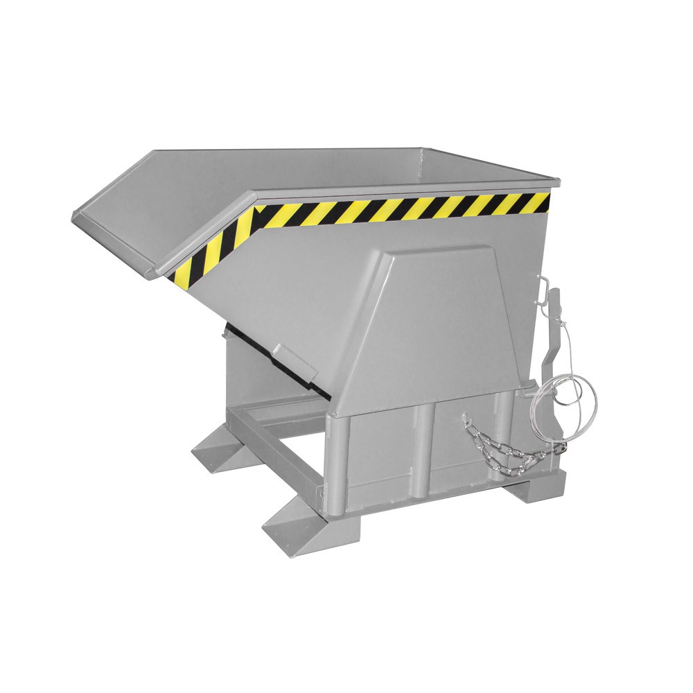Produktabbildung: Bauer® Kippbehälter mit Abrollmechanik Premium, breite Bauform, lackiert, ohne Deckel, Volumen 0,5 m³, RAL 7005 mausgrau