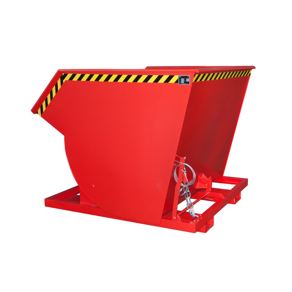 Produktabbildung: Bauer® Kippbehälter mit Abrollmechanik Premium, tiefe Bauform, lackiert, ohne Deckel, Volumen 2 m³, RAL 3000 feuerrot