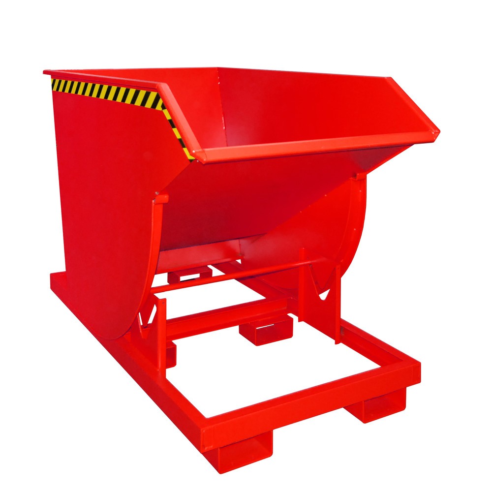 Produktabbildung: Bauer® Kippbehälter mit Abrollmechanik Premium, tiefe Bauform, lackiert, ohne Deckel, Volumen 1 m³, RAL 3000 feuerrot