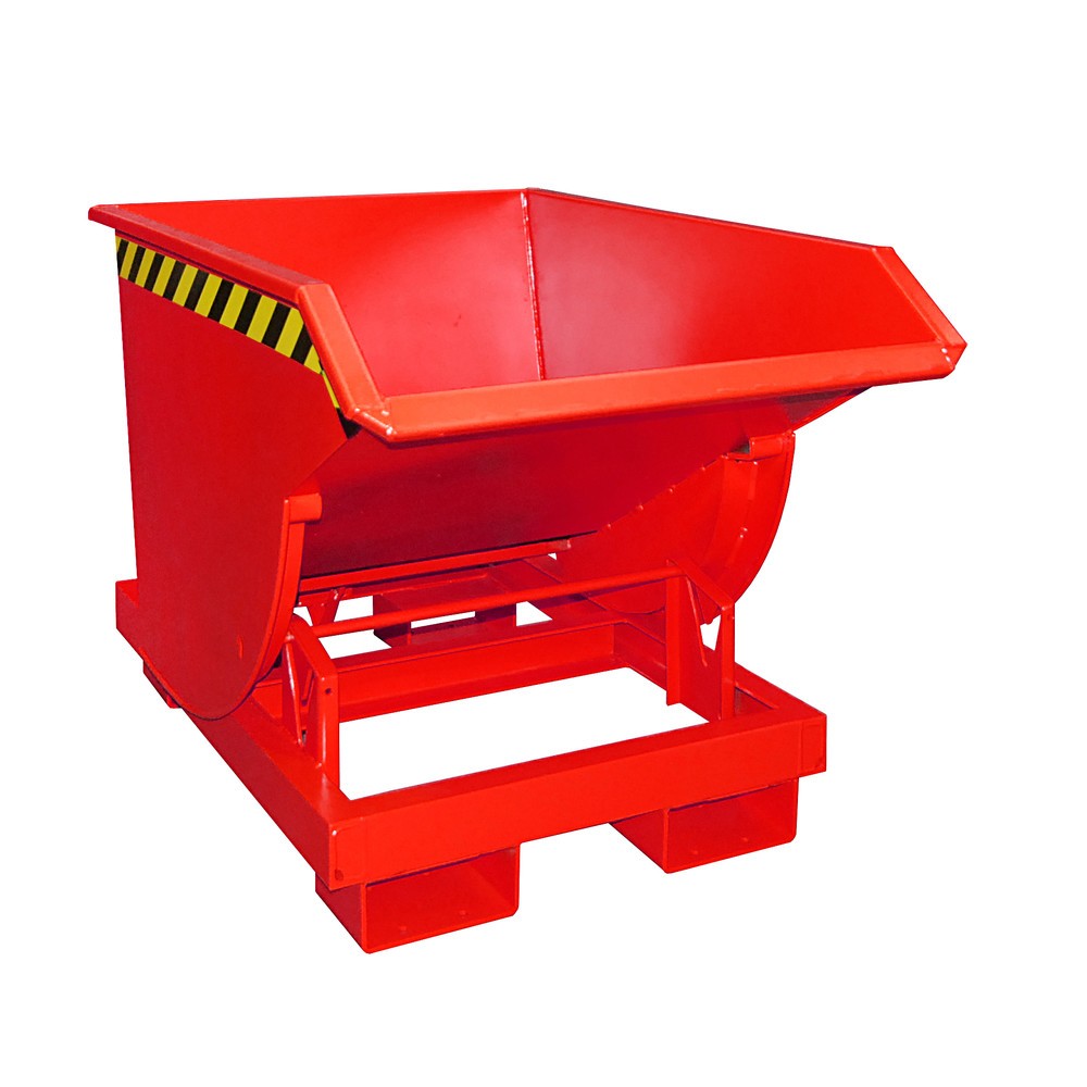 Produktabbildung: Bauer® Kippbehälter mit Abrollmechanik Premium, tiefe Bauform, lackiert, ohne Deckel, Volumen 0,5 m³, RAL 3000 feuerrot