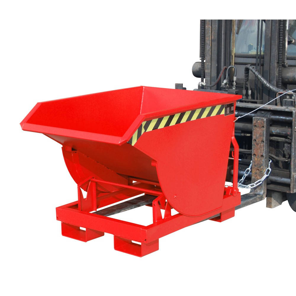 Produktabbildung: Bauer® Kippbehälter mit Abrollmechanik Premium, tiefe Bauform, lackiert, ohne Deckel, Volumen 0,3 m³, RAL 3000 feuerrot
