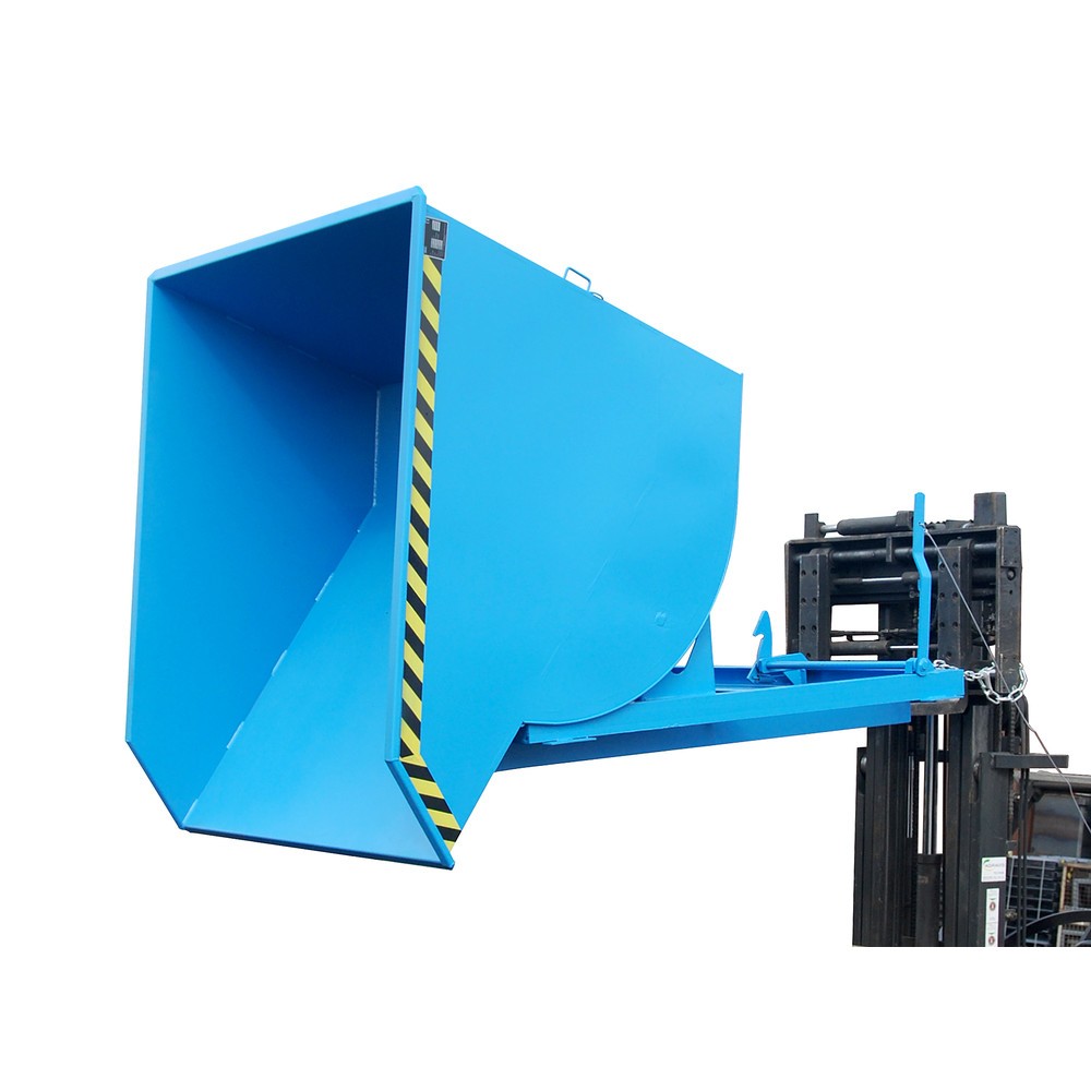 Produktabbildung: Bauer® Kippbehälter mit Abrollmechanik Premium, tiefe Bauform, lackiert, ohne Deckel, Volumen 1,5 m³, RAL 5012 lichtblau