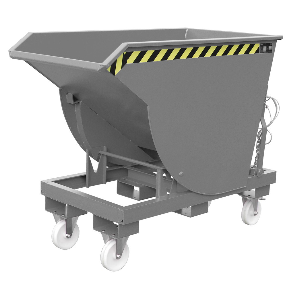 Produktabbildung: Bauer® Kippbehälter mit Abrollmechanik Premium, tiefe Bauform, lackiert, ohne Deckel, Volumen 0,5 m³, RAL 7005 mausgrau