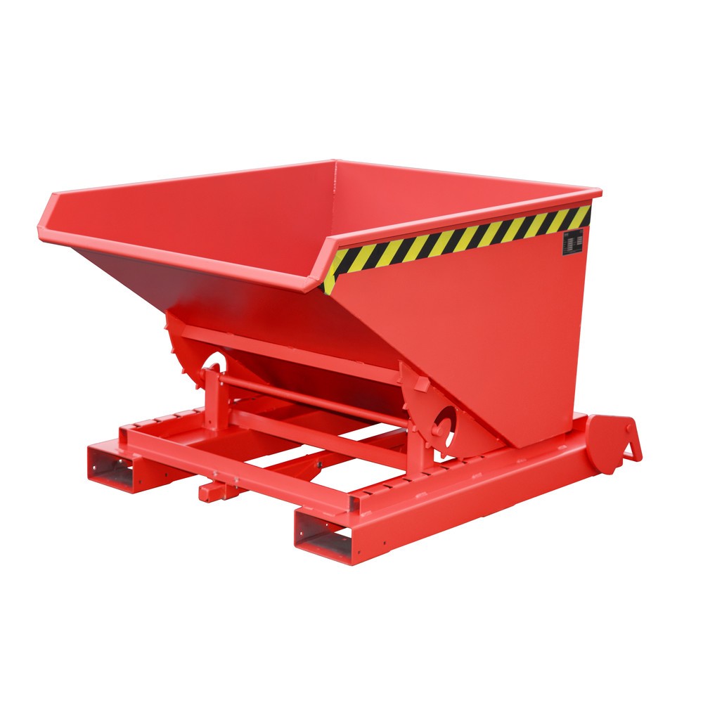 Produktabbildung: Bauer® Kippbehälter mit automatischer Abrollmechanik, TK 1.000 kg, lackiert, Volumen 0,6 m³, RAL 3000 feuerrot