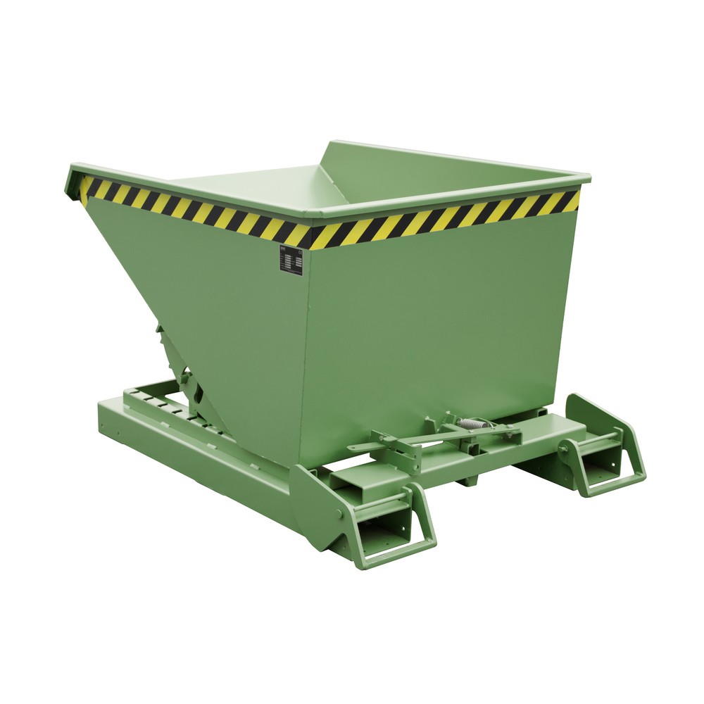 Produktabbildung: Bauer® Kippbehälter mit automatischer Abrollmechanik, TK 1.000 kg, lackiert, Volumen 0,6 m³, RAL 6011 resedagrün