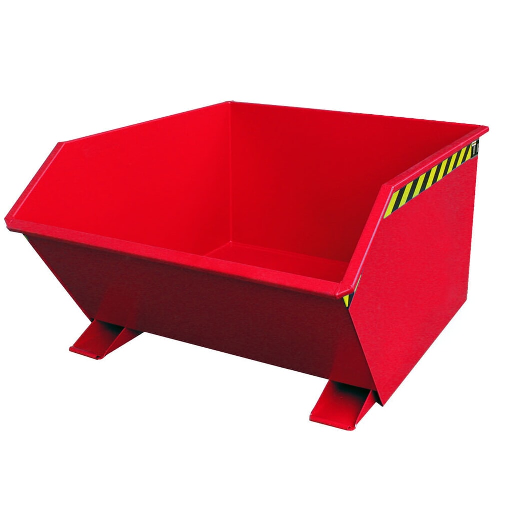 Bauer® Kippbehälter, niedrige Bauhöhe, lackiert, Volumen 1 m³, RAL 3000 feuerrot Produktabbildung: Bauer® Kippbehälter, niedrige Bauhöhe, lackiert, Volumen 1 m³, RAL 3000 feuerrot
