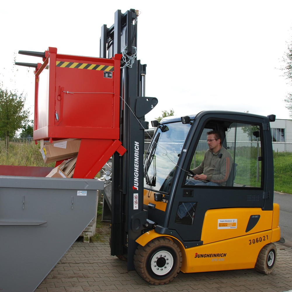 Produktabbildung Nr. 2: Bauer® Klappbodenbehälter, 3-fach stapelbar, lackiert, Volumen 1 m³, RAL 3000 feuerrot