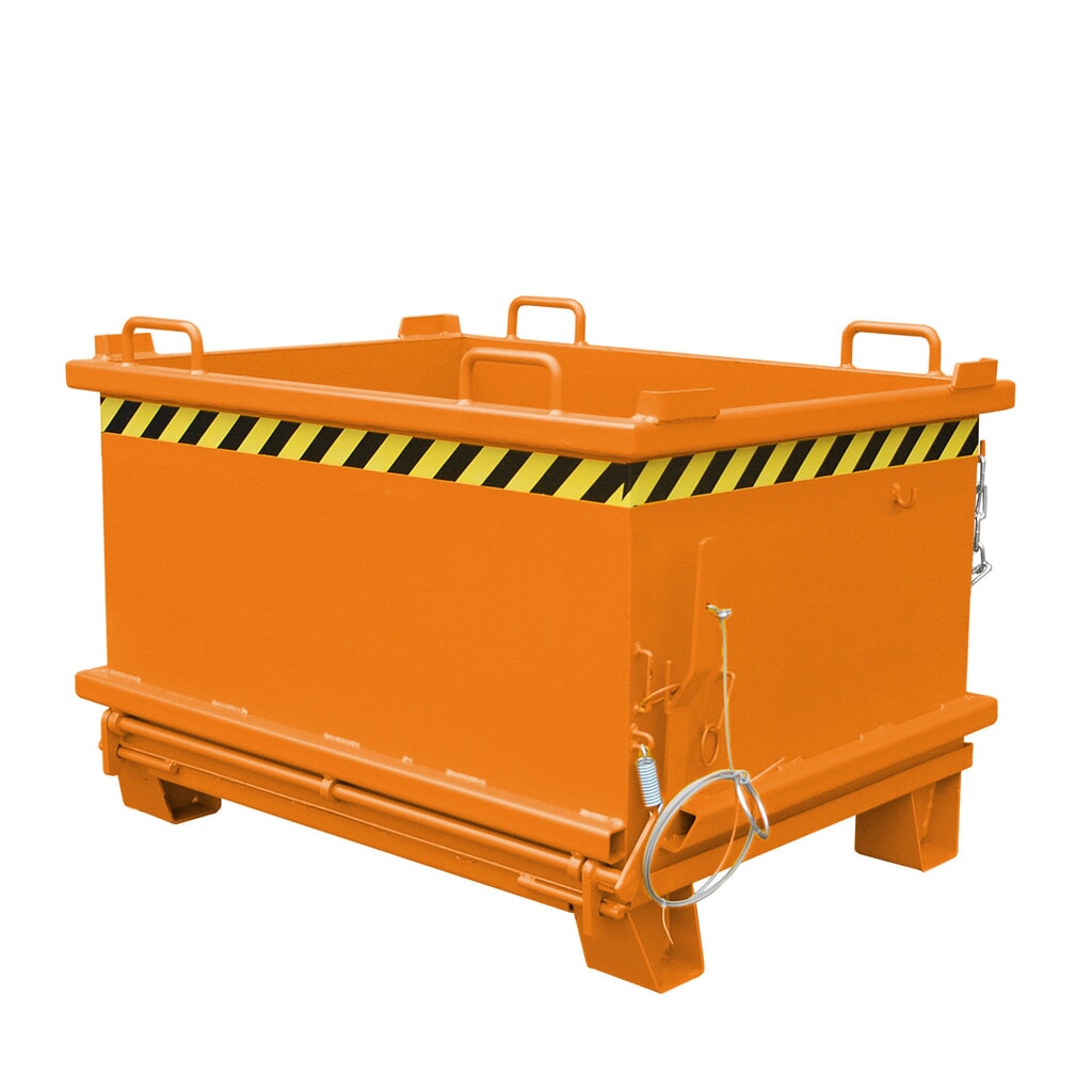 Bauer® Klappbodenbehälter, verstärkte Bodenklappe, lackiert, Volumen 0,5 m³, RAL 2000 gelborange Produktabbildung Nr. 1: Bauer® Klappbodenbehälter, verstärkte Bodenklappe, lackiert, Volumen 0,5 m³, RAL 2000 gelborange