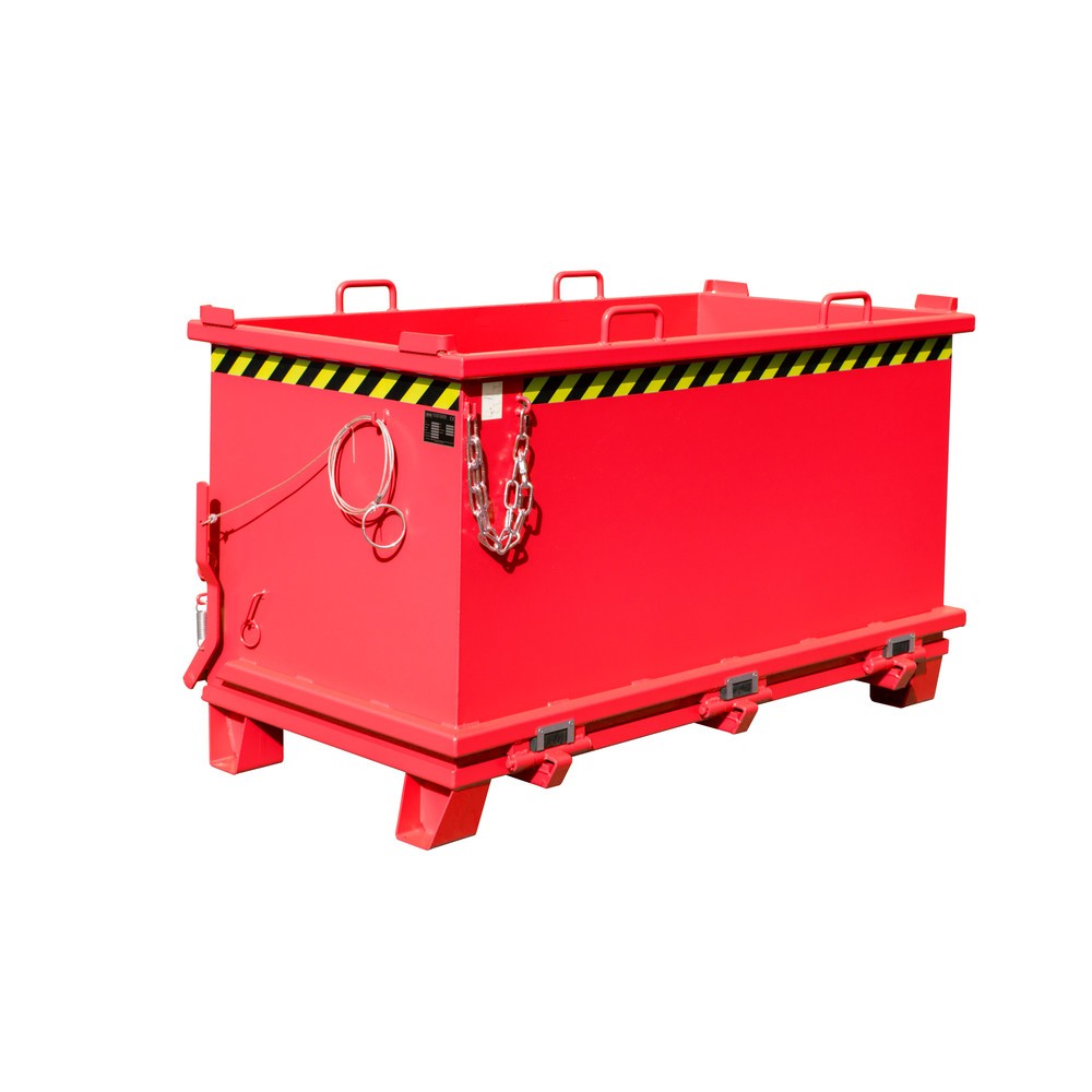 Produktabbildung: Bauer® Klappbodenbehälter, verstärkte Bodenklappe, lackiert, Volumen 1,5 m³, RAL 3000 feuerrot