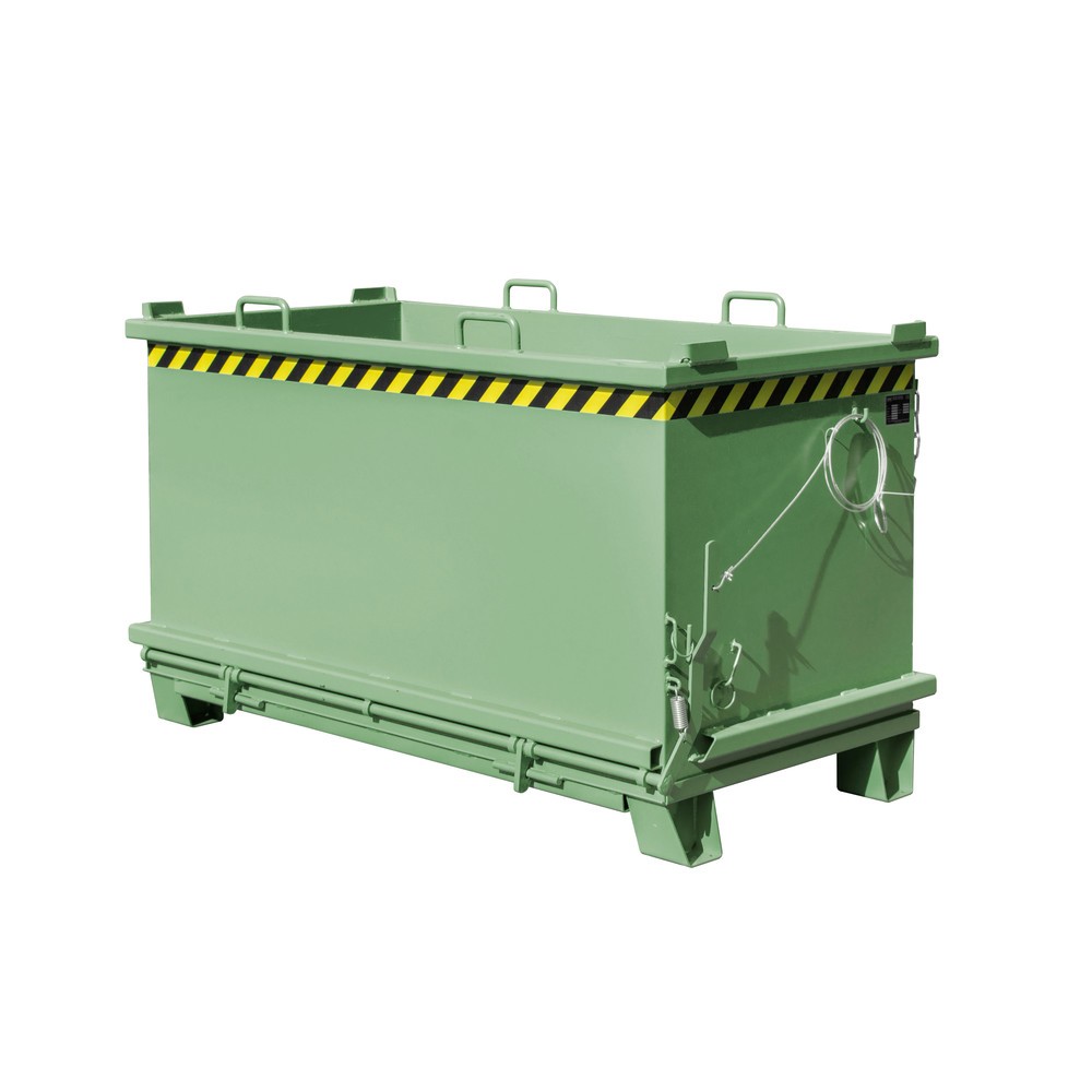 Produktabbildung: Bauer® Klappbodenbehälter, verstärkte Bodenklappe, lackiert, Volumen 1,5 m³, RAL 6011 resedagrün