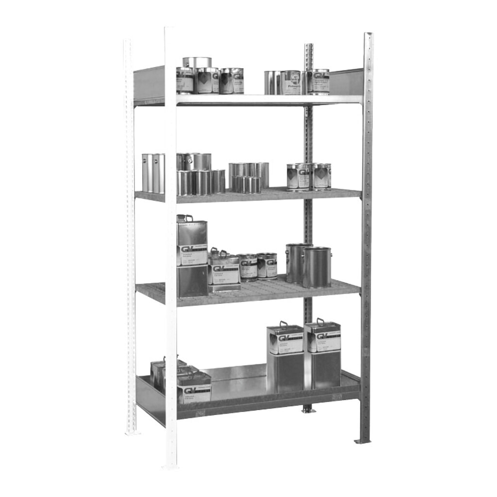 Bauer® Kleingebinderegal, Anbauregal mit Auffangwanne 3018-4E, verzinkt Produktabbildung: Bauer® Kleingebinderegal, Anbauregal mit Auffangwanne 3018-4E, verzinkt