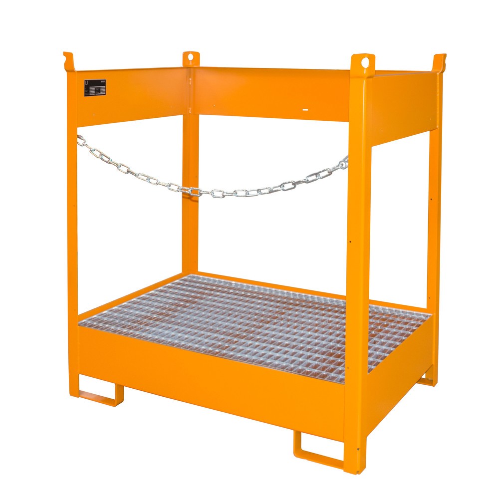 Produktabbildung Nr. 1: Bauer® Lager-/Transportpalette auf Auffangwanne, HxBxT 1.495 x 1.410 x 920 mm, offen, gelborange