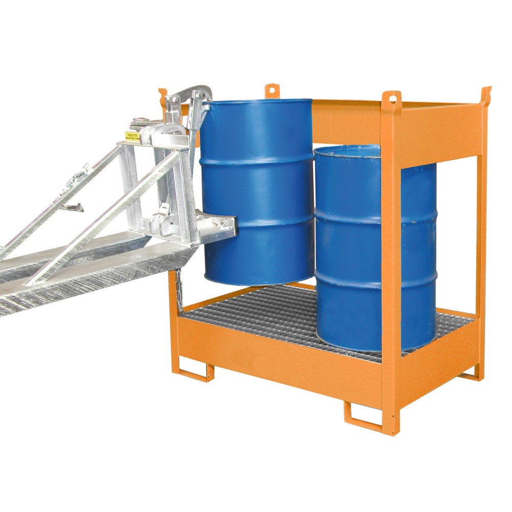 Produktabbildung Nr. 2: Bauer® Lager-/Transportpalette auf Auffangwanne, HxBxT 1.495 x 1.410 x 920 mm, offen, gelborange