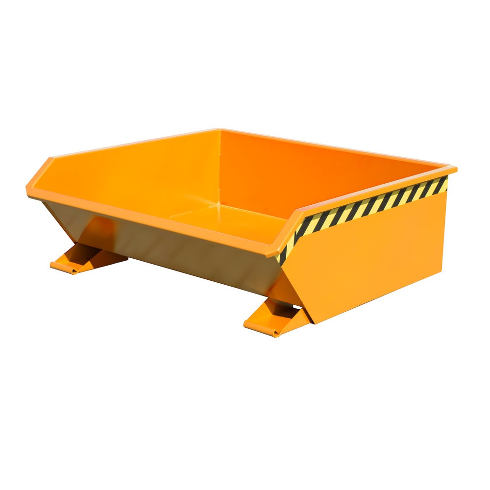 Produktabbildung: Bauer® Mini-Kippbehälter, extrem niedrige Bauhöhe, lackiert, Volumen 0,46 m³, RAL 2000 gelborange