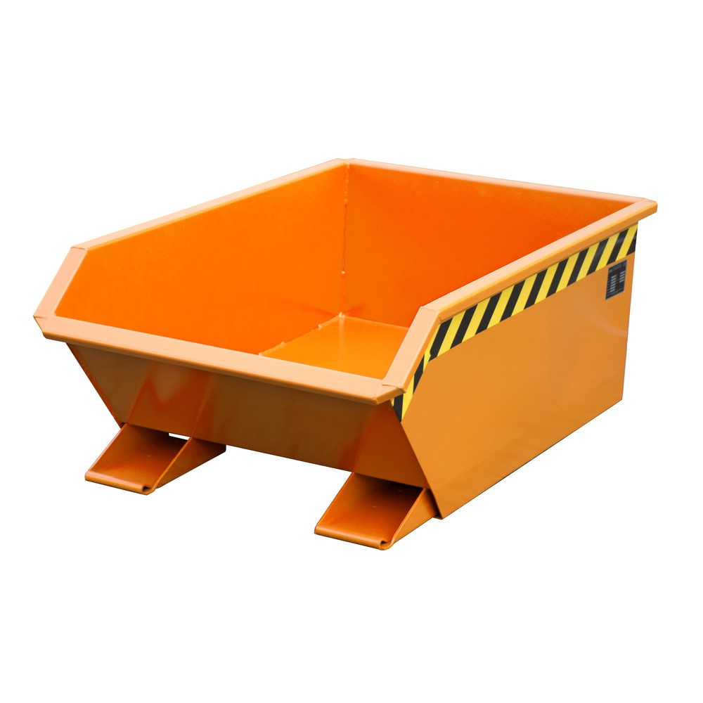 Produktabbildung: Bauer® Mini-Kippbehälter, extrem niedrige Bauhöhe, lackiert, Volumen 0,27 m³, RAL 2000 gelborange