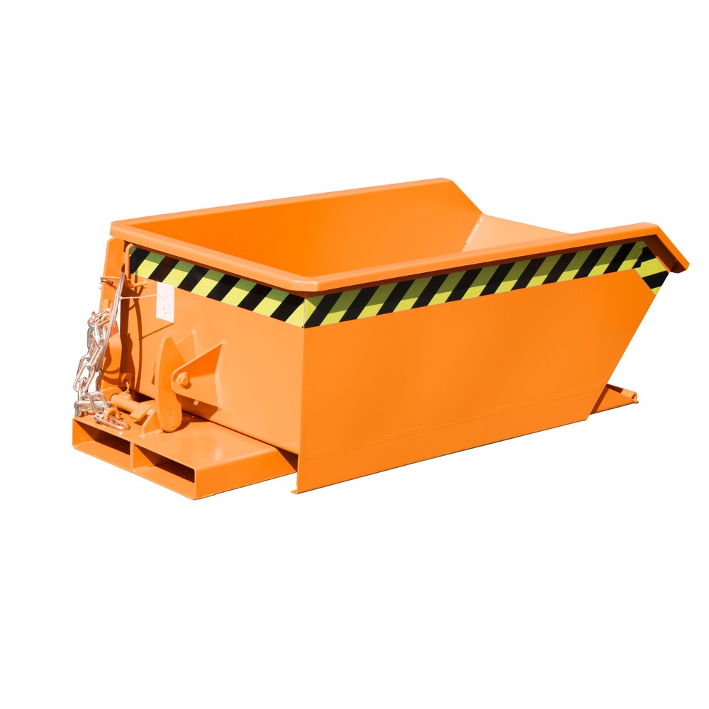 Produktabbildung: Bauer® Mini-Kippbehälter, extrem niedrige Bauhöhe, lackiert, Volumen 0,23 m³, RAL 2000 gelborange