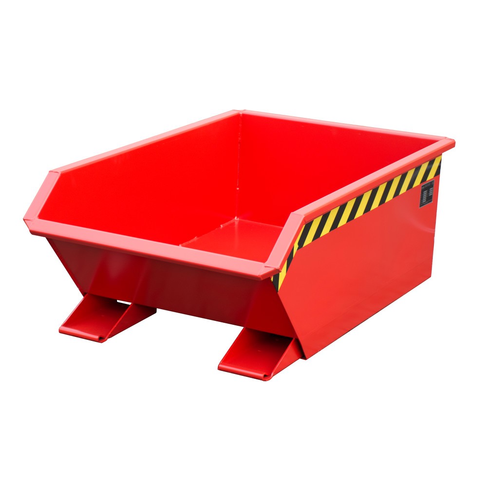 Produktabbildung: Bauer® Mini-Kippbehälter, extrem niedrige Bauhöhe, lackiert, Volumen 0,27 m³, RAL 3000 feuerrot