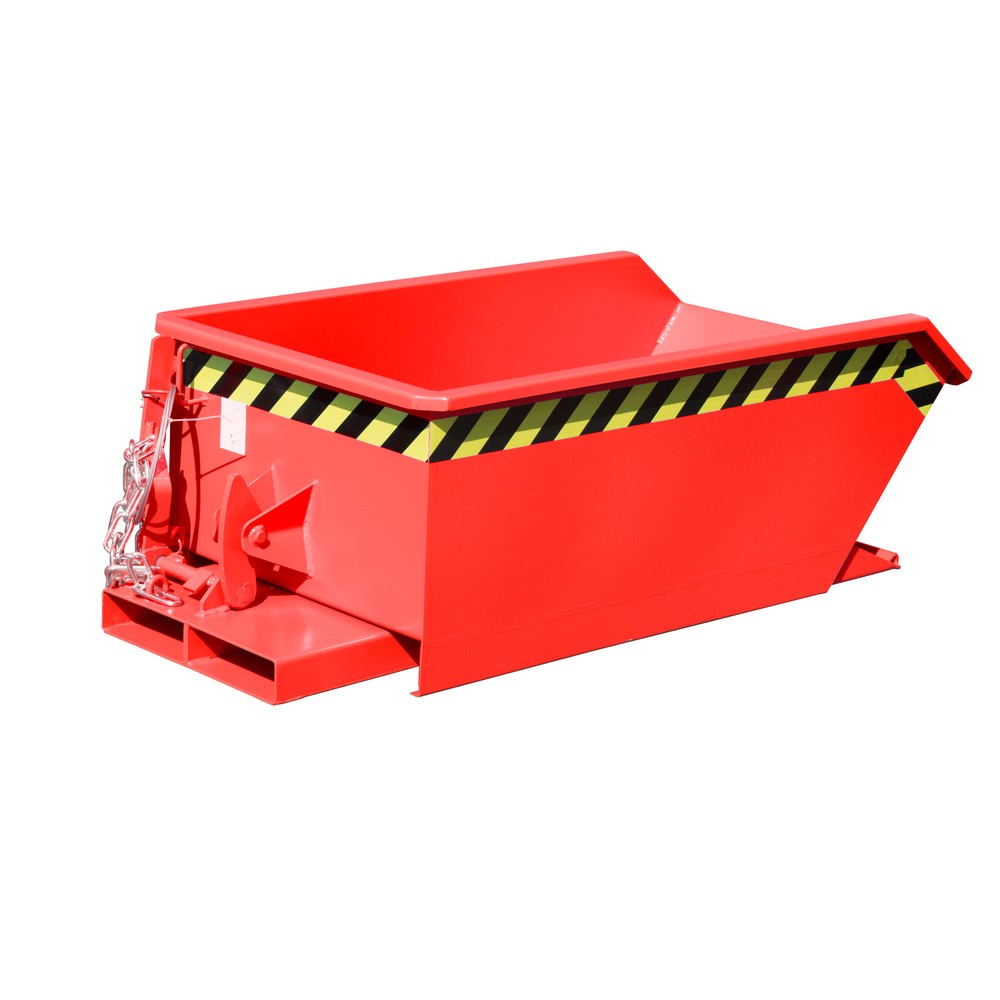 Produktabbildung: Bauer® Mini-Kippbehälter, extrem niedrige Bauhöhe, lackiert, Volumen 0,23 m³, RAL 3000 feuerrot