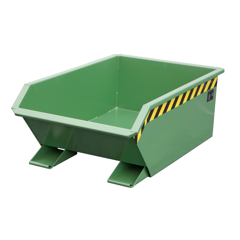 Produktabbildung: Bauer® Mini-Kippbehälter, extrem niedrige Bauhöhe, lackiert, Volumen 0,27 m³, RAL 6011 resedagrün