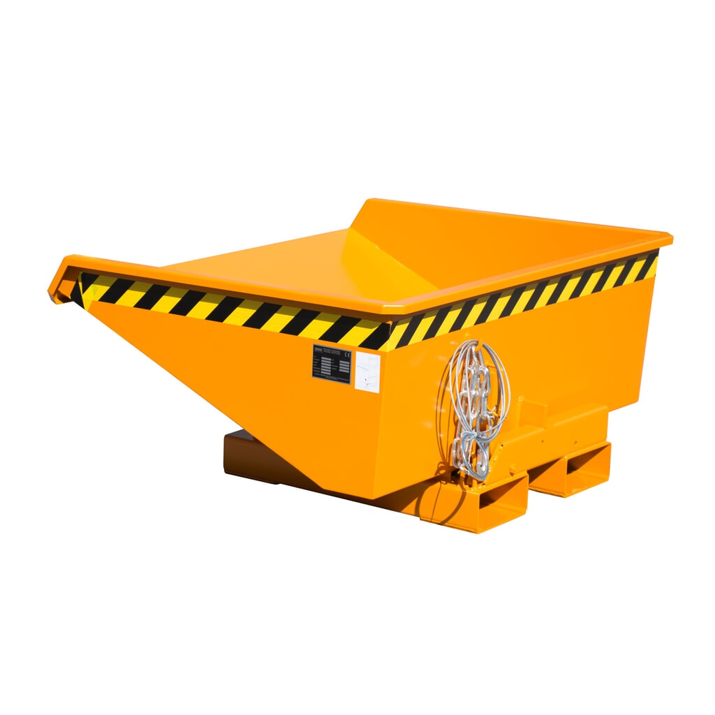 Bauer® Mini-Kippbehälter mit Abrollmechanik, niedrige Bauhöhe, lackiert, Volumen 0,275 m³, RAL 2000 gelborange Produktabbildung: Bauer® Mini-Kippbehälter mit Abrollmechanik, niedrige Bauhöhe, lackiert, Volumen 0,275 m³, RAL 2000 gelborange