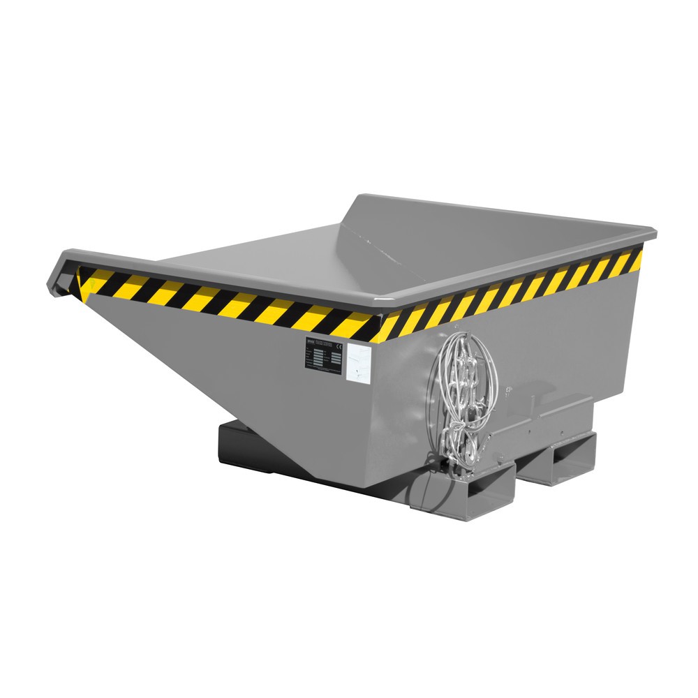Produktabbildung: Bauer® Mini-Kippbehälter mit Abrollmechanik, niedrige Bauhöhe, lackiert, Volumen 0,275 m³, RAL 7005 mausgrau