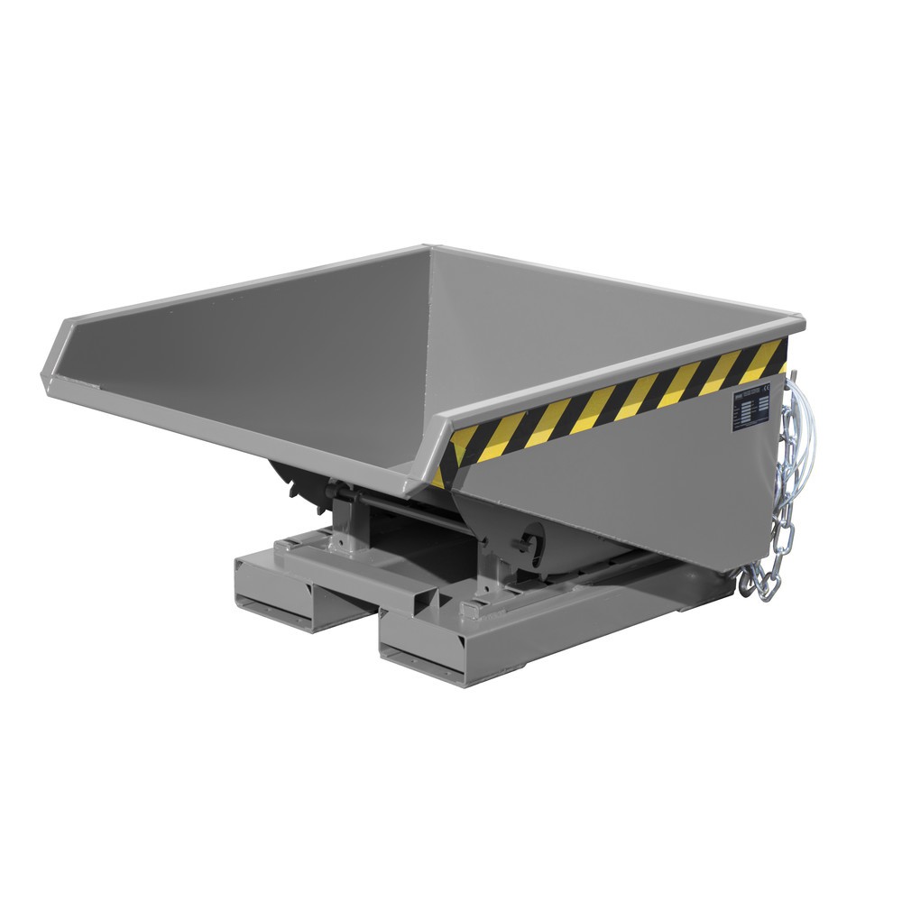 Produktabbildung: Bauer® Mini-Kippbehälter mit Abrollmechanik, niedrige Bauhöhe, lackiert, Volumen 0,225 m³, RAL 7005 mausgrau