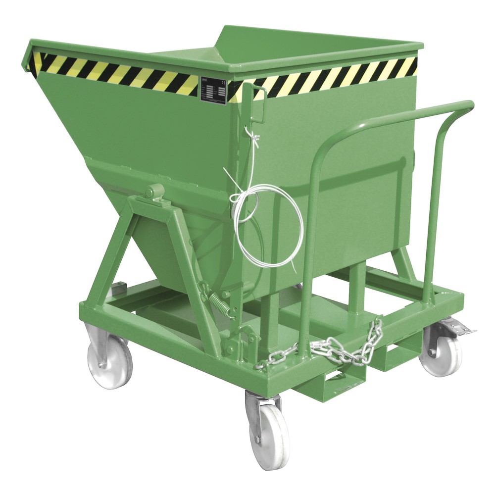 Produktabbildung: Bauer® Kippmulde mit Radausstattung und Schiebebügel, 400 l, RAL 6011 resedagrün