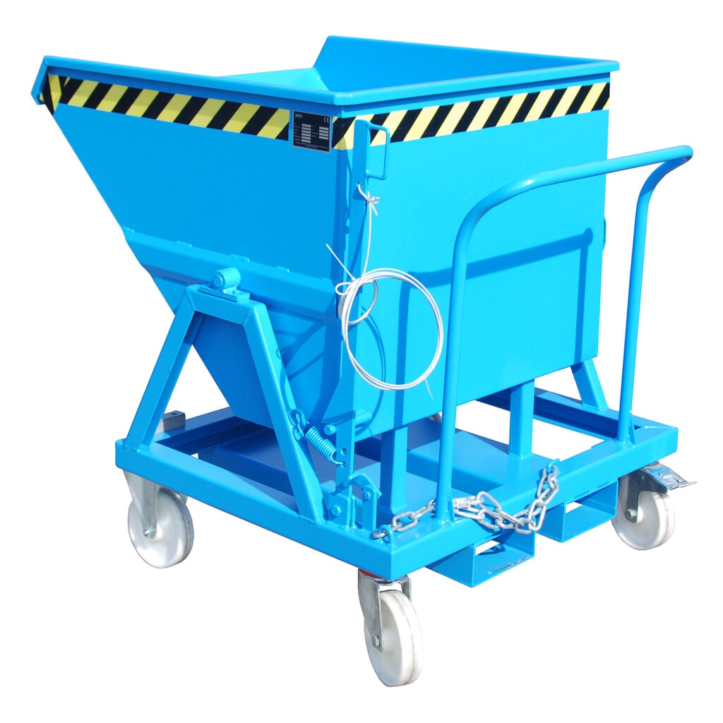 Bauer® Kippmulde mit Radausstattung und Schiebebügel, 400 l, RAL 5012 lichtblau Produktabbildung: Bauer® Kippmulde mit Radausstattung und Schiebebügel, 400 l, RAL 5012 lichtblau