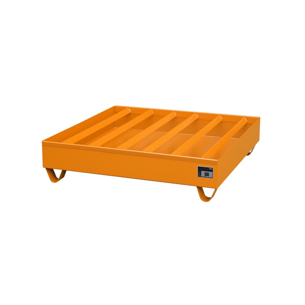 Bauer® Profil-Auffangwanne aus Stahl, 4x 200 l, Auffangvolumen 261 l, gelborange Produktabbildung: Bauer® Profil-Auffangwanne aus Stahl, 4x 200 l, Auffangvolumen 261 l, gelborange