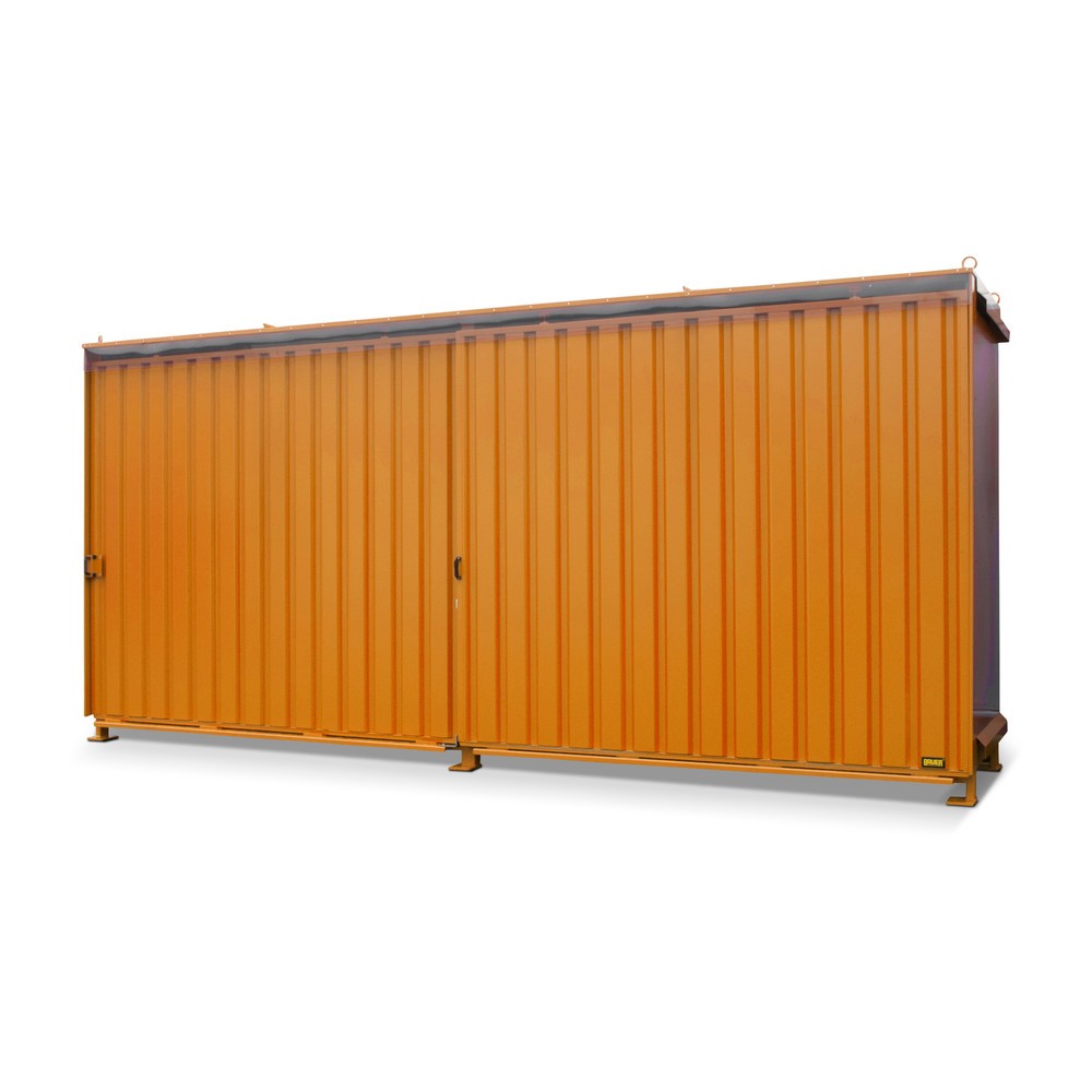 Produktabbildung: Bauer® Regalcontainer für 12x EP / 8x CP3, 2 Ebenen, 2 Schiebetüren, Führungsschiene, gelborange